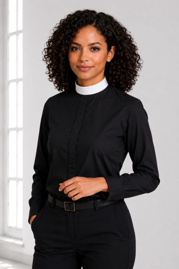 Grace Line Black Neckband Clergy Shirt Women’s