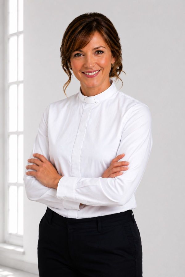 Luxury Fit White Women’s Tab Collar Clergy Shirt