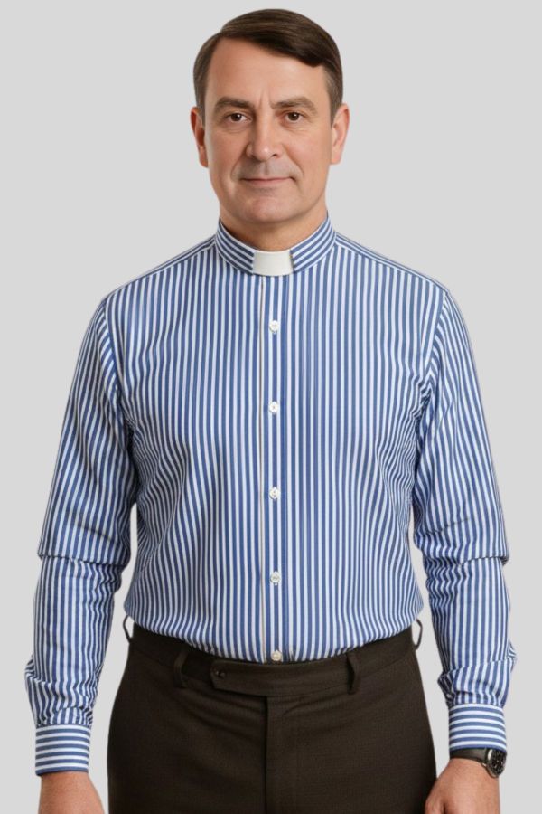 Men’s Royal Blue Striped Tab Collar Clergy Shirt