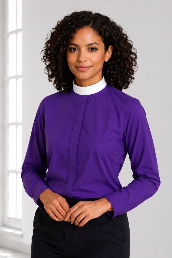 Purple Women’s Clergy Shirt with Classic Neckband Style