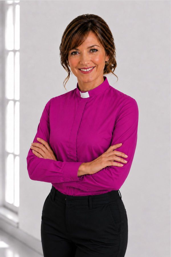 Red Purple Ladies Clergy Shirt with Tab Collar Premium Fit