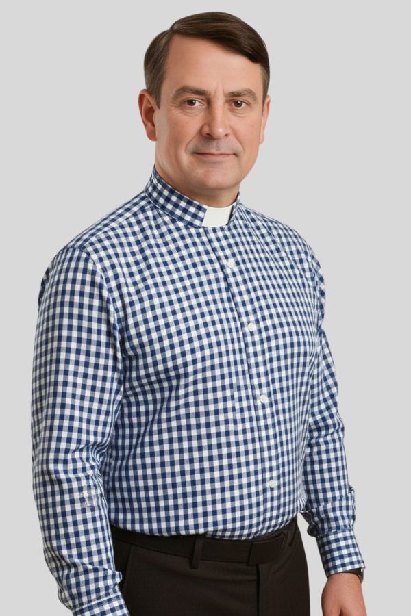 Royal Blue Check Tab Collar Clergy Shirt