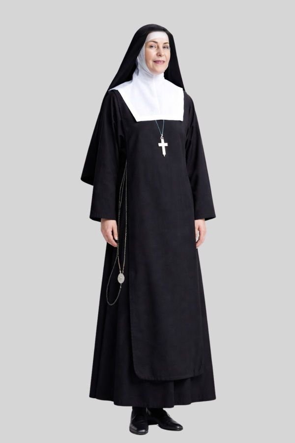 Traditional Black Nun Habit with White Wimple, Veil
