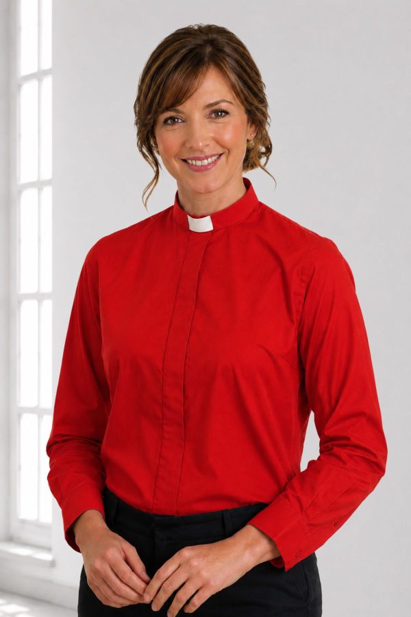 Versatile Fit Tab Collar Red Clergy Shirt for Lady Bishop